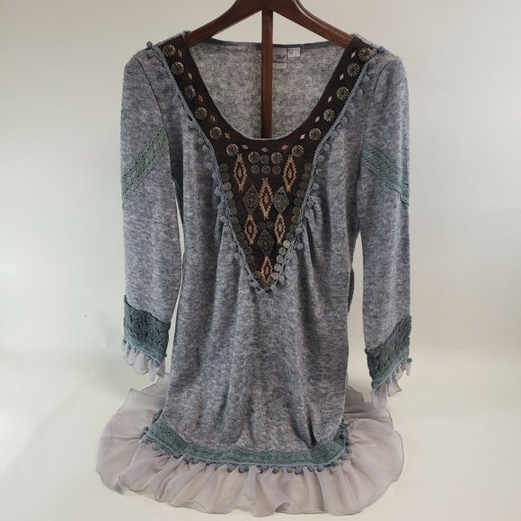 Young Threads Boho Top Soft Gray Tunic - Picture 1 of 5